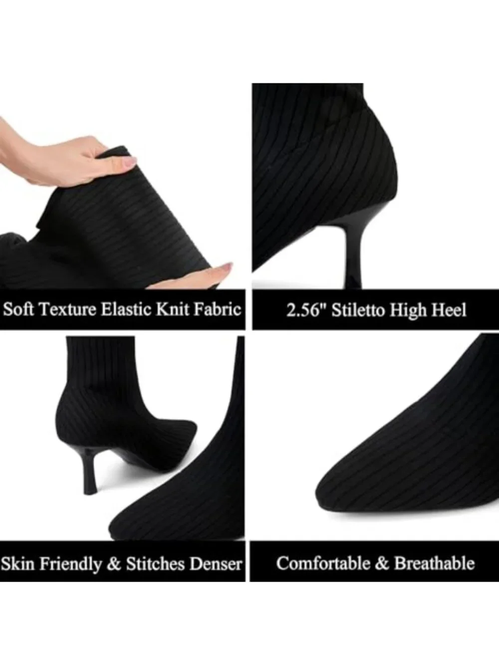 Women's Over Knee Knit Boots High Heel Stiletto Pointed Toe Thigh High Stretch